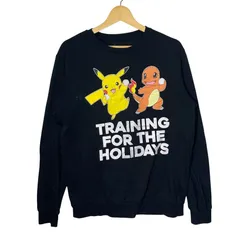 POKEMON ポケモン ピカチュウ ヒトカゲ スウェット トレーナー フロントプリント クルーネック CHINA製 Mサイズ ブラック