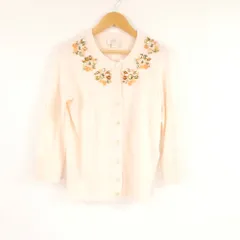 美品 kate spade ケイトスペード ビジュー カーディガン XS コットン他 長袖 レディース AY6622A3 