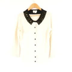美品 kate spade ケイトスペード ビジュー カーディガン XS コットン シルク カシミヤ 長袖 レディース AY6623A3 