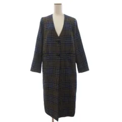 アーバンリサーチ URBAN RESEARCH コート ノーカラー ミドル丈 チェック 茶 青 ブラウン ブルー F ■FF