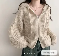 ジグザグ / エイブリー ケーブル編み ニット フーディー ジップアップ アイボリー