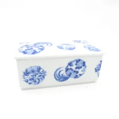 未使用 Fukagawa Seiji 深川製磁 染付草花丸紋 蓋付き器 小物入れ ボックス SU13373B2 