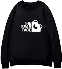 送料無料 面白いクルーネックスウェット （クマの顔　ブラック）メンズ レディース 3Dプリント かわいい ユーモア パロディ オシャレ 旅行通勤 部屋着 春秋冬「背面印刷可､備考必須」