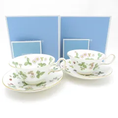 未使用 WEDGWOOD ウェッジウッド ワイルドストロベリー ティーカップ＆ソーサー 2客 ペア ピオニー SC9575K2 