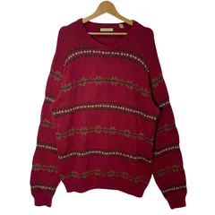 G.H.Bass&Co フェアアイル柄 ニット セーター 長袖 オーバーサイズ ビッグシルエット クルーネック CHINA製 XLサイズ レッド グリーン