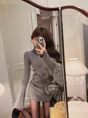 女性用スリムハイネックワンピース - シーズンレスな無地のエレガントなフォーマル＆カジュアルウェア。 パーティーやデート、オフィス、夜