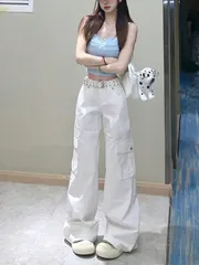 レディース ハイウエスト カーゴパンツ - ワイドレッグ フィット、オールシーズン ストレッチ ジーンズ、洗濯機対応 日常＆フォーマルウェ