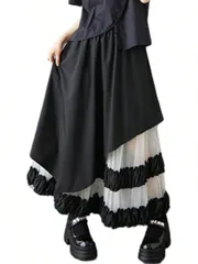 スカート レディース ロングスカート ミモレ丈 切り替え Aライン チュールスカート フレアスカート ふんわり ゴム ハイウエスト ゆったり 