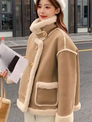 ボアジャケット レディース ムートンジャケット アウター もこもこ スタンドネック ライダーズジャケット ブルゾン フェイクムートン 暖か