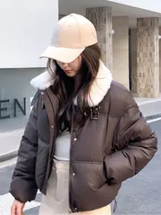 中綿コート ボア襟 レディース ダウンコート 冬服 アウター ショート丈 長袖 ダウン中綿ジャケット 着痩せ ポケット付き 防寒 暖かい 通勤 