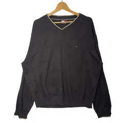 90's vintage 90年代 ヴィンテージ TOMMY HILFIGER トミーヒルフィガー フラッグタグ 襟ライン 袖ライン 長袖 ワンポイント刺繡 オーバーサイズ ビッグシルエット Vネック CHINA製 XLサイズ ブラウン