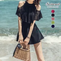 水着 紫外線防止対策 水着セット 水着インナー ワンピース水着 オフショル Uネック レース シースルー レッド 黒 ショーツ一体型 タンキニ