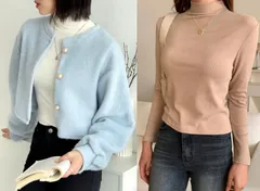 【韓国製・韓国直輸入】【新品未使用】《２着まとめ売り》ふわふわカーディガン / モカハーフタートルネック