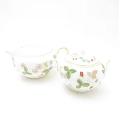 WEDGWOOD ウェッジウッド ワイルドストロベリー クリーマー＆シュガーポット 2点 セット ミルク 砂糖 旧刻印 黒壺 SC9865T1 