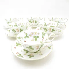 WEDGWOOD ウェッジウッド ワイルドストロベリー ティーカップ＆ソーサー 6客 セット ピオニー 旧刻印 黒壺 SC9864T1 