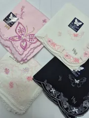 【新品】HANAE MORI レディースハンカチ 4枚セット 蝶々 刺繍