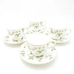美品 WEDGWOOD ウェッジウッド ワイルドストロベリー ティーカップ＆ソーサー 4客 リー セット SY13648U2 