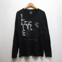 ガス GAS 長袖 プリント Vネック Tシャツ S 黒 ブラック カットソー ロンTのサムネイル