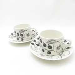 未使用 ARABIA アラビア パラティッシ ブラック ティーカップ＆ソーサー 2客 ペア 紅茶 北欧 SO3712J1 