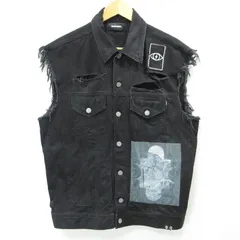 【三重本店】 中古 DIESEL | ディーゼル D-VINNY USED加工プリントデニムベスト ダメージ加工 084SF ブラック サイズ：S 【94】