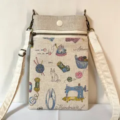 スマホポシェット  ソーイングガーデン 生成り ショルダーストラップ付き