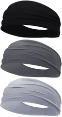 ヘッドバンド 汗止め ヘアバンド 3本セット スポーツターバン スポーツ用 薄型 メンズ 伸縮性 通気性あり 軽柔速乾 髪留めらかい ランニング ヨガ ジム 筋トレ アスレチック 洗顔用 男女兼用 (ブラック+ダークグレー+ライトグレー)