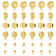 SUPERFINDINGS 48個入り ゴールド チベット風 ビーズ カン付き ハンガー メタルビーズ 6スタイル 合金スペーサービーズ チューブ 内径0.6/1.8/3/3.5/5.5mm 保釈ビーズ ヨーロッパビーズ ブレスレット作り 接続金具 アクセサリ