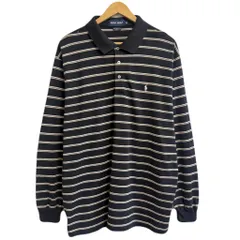 POLO GOLF ポロゴルフ ポロシャツ 長袖 ボーダー ワンポイントロゴ 刺繍 黒×白×ベージュ XLサイズ No.L798