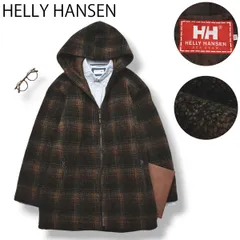 90s ヴィンテージ ヘリーハンセン HELLY HANSEN HH フーディー ボア フリース ジャケット コート XS チェック柄 ブラウン 茶 x ブラック 黒 メンズ 防寒 アウター