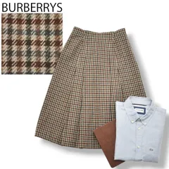 【美品】 90sヴィンテージ バーバリー BURBERRYS 膝丈 Aライン ガンクラブチェック柄 カシミヤ混 ウール プリーツ スカート 7AB トラッド カジュアル レディース ♪