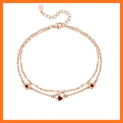 【新品】 PHNIBIRD ガーネット ブレスレット レディース 人気 1月誕生石 【幸せを運ぶ3つのハート】シルバー925 金属アレルギー対応 ブレスレット 2連 チェーン 普段使い シンプル 記念日 誕生日プレゼント 20代 30代 40代 女性 1