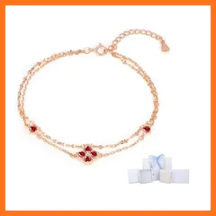【新品】 FH.bird 1月誕生石 ガーネット ブレスレット レディース 四つ葉のクローバー シルバー 925 金属アレルギー対応 2連 ブレスレット シンプル クリスマスプレゼント 誕生日 女性 彼女（ブルーリボン包装）