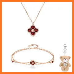 【新品】 [FH.bird] ガーネット ネックレス レディース ピンクゴールド「幸運のお守りです」シルバー925 金属アレルギー対応 1月誕生石 ネックレス ブレスレット セット 赤 クリスマス 可愛い 誕生日プレゼント女性 人気 20代 30代 40代 1