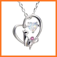 【新品】 [未来天使] WEB限定色 ネックレス レディース ハート 猫 ダンシングストーン シルバー 選べる 誕生石 【オーロラ】 (１月：ロードライトガーネット) 0