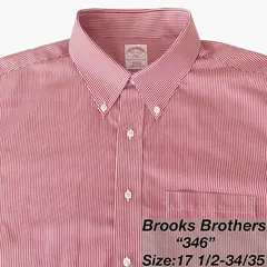 Brooks Brothers 346 ポロカラーシャツ / 17 1/2-34/35（XXL相当） / ポロカラー・ストライプ（バーガンディー×ホワイト） / Regular Fit・コットン100%（Non-Iron） メンズ