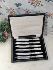 イギリス アンティーク シルバープレート デザートナイフ ６点 ケース入り