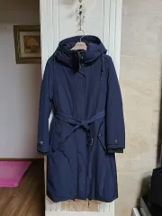 1221) ネイビー ロング フード ダウン コート