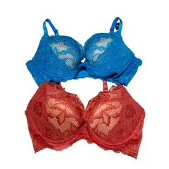 aimerfeel エメフィール 脇高ブラ ブラジャー ２枚セット D80 ブルー/レット系 青 赤 脇高ボーン 脇パワーパネル サイドパネル