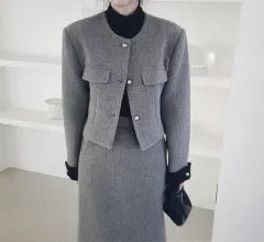 (海外配送)ツイード ウール ジャケット ロング丈スカート セットアップ