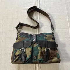 MADE IN ITALY　イタリア製　archive　Orobianco　オロビアンコ　2way　カモフラ　迷彩柄　本革　リアルブラウンレザー　ショルダーバッグ　フラップポケット　ロゴ刻印　Y2K　グランジ　camouflage × leather bag
