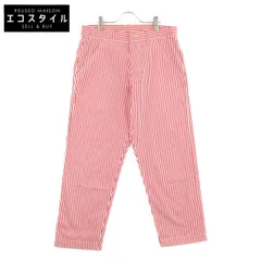 COMME des GARCONS SHIRT コムデギャルソンシャツ FG-P009 ﾚｯﾄﾞ×ﾎﾜｲﾄ ｺｯﾄﾝ ｽﾄﾗｲﾌﾟ ﾊﾟﾝﾂ XS