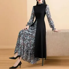 新品 ワンピース 花柄 レディース 長袖 春 ロングワンピース 春 秋 きれいめ 春 秋 レイヤード 切替 切り替えワンピース 大きいサイズ ロングワンピース ワンピ 花柄ワンピース 大人可愛い ロング丈 Aライン 着痩せxzzhang191