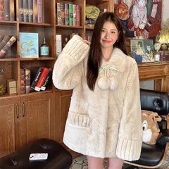 新品 コート ジャケット レディース フェイクミンク アウター 前開き 長袖 暖かい 襟付き ショート丈 厚手 ファーコート フェイクファー ふわふわ やわらかい 秋 冬 モコモコ ポケット付き 無地 エレガント 通勤 デート xzzhang85