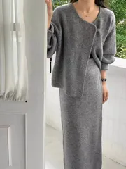 新品 セットアップ レディース ニット スカート コート カーディガン スカートスーツ 2点セット Aライン スカート ニットスカート ロング丈 トップス セーター ニットカーディガン 長袖 春 秋 冬 ゆったり 大きいサイズxzzhang94
