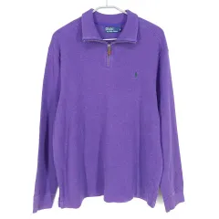 ポロラルフローレン メンズ コットン ハーフジップ 長袖Tシャツ パープル XL (HU27378)