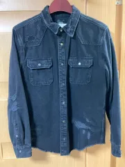 ザラ デニム シャツ ブラック ダメージ M 95