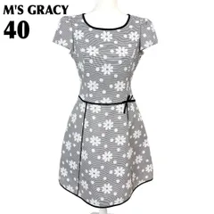 【美品】 M'S GRACY 半袖ワンピース 40 ライトグレー×白 花柄