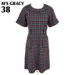 【美品】M'S GRACY 半袖ワンピース 38 ウール ピンク×黒 チェック