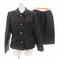 コージワタナベスタイル KOJI WATANABE STYLE セットアップ フォーマル 上下2点セット シルク ドット柄 ジャケット 総裏地 ノーベント タイトスカート ひざ丈 9 黒 ブラック /AE