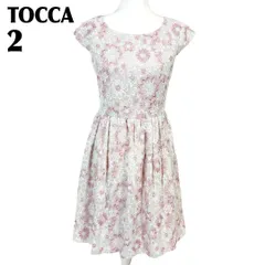 【美品】 TOCCA 半袖ワンピース 2 薄ピンク 花柄総刺繍